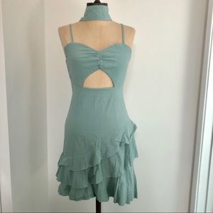 Green Cutout Ruffle Flirty Dress Sz S